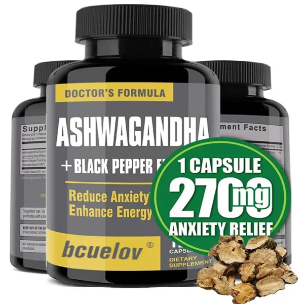 Ashwagandha + Black Belle Extract Capsules Township, Améliorer l'énergie et l'humeur, SAP Anlande et souligné, Favorise la santé nerveuse